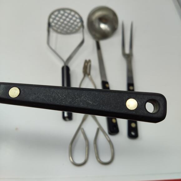 Flint Other - 4X Ekco Flint Arrowhead Utensil Set + Vanadium Fork Spoon Mash Black Handle Vtg